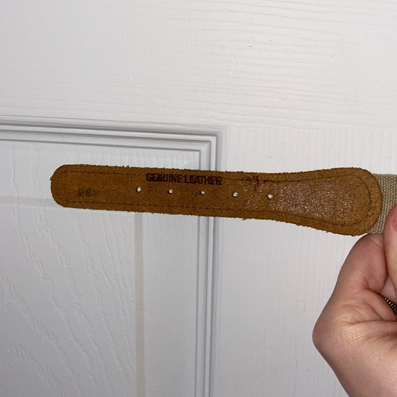 COPY - Vintage Genuine Brown Leather and Tan Woven Print Belt - Picture 3 of 6